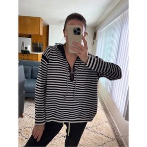 J Crew navy/white stripe hooded sweater size S